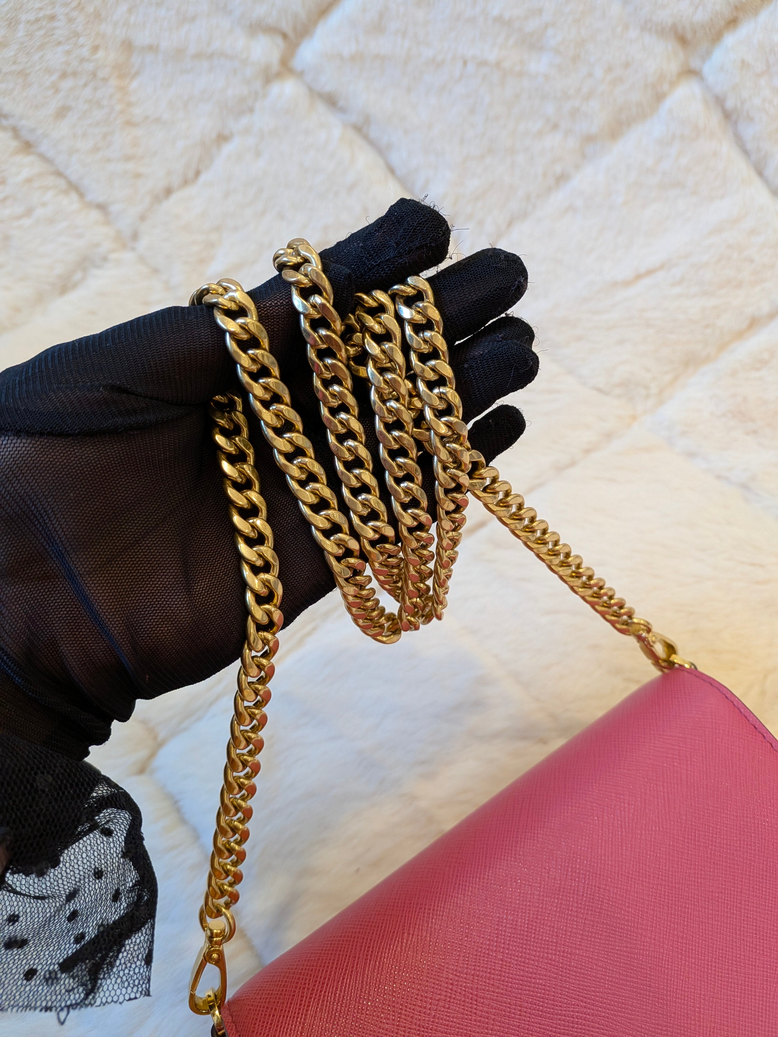 Prada WOC Saffiano Lux Flip Lock Peonia Pink