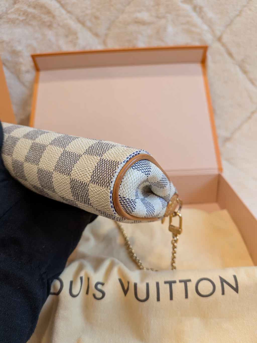 Louis Vuitton Eva Clutch Sling Bag Damier Azur