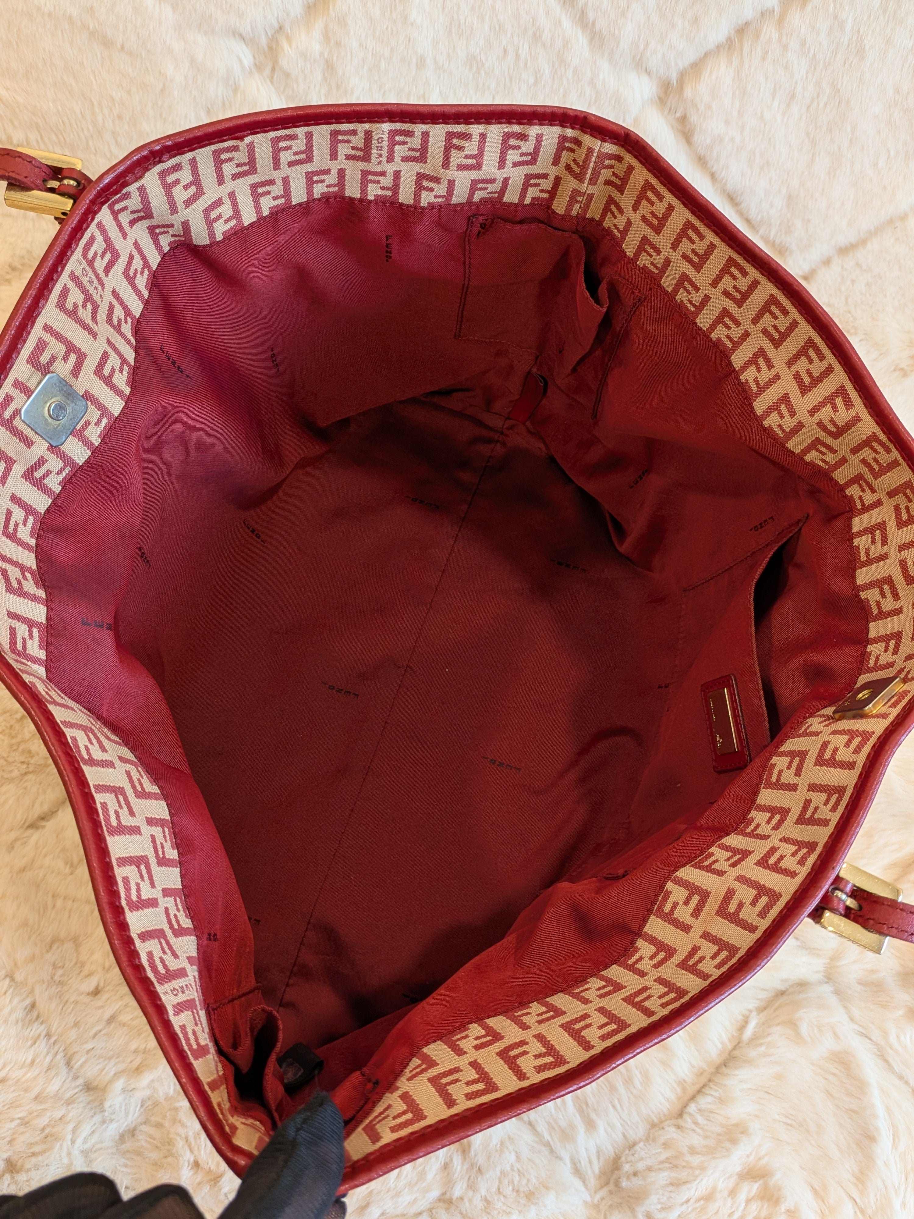 Fendi Tote FF Logo Pink/Red Canvas