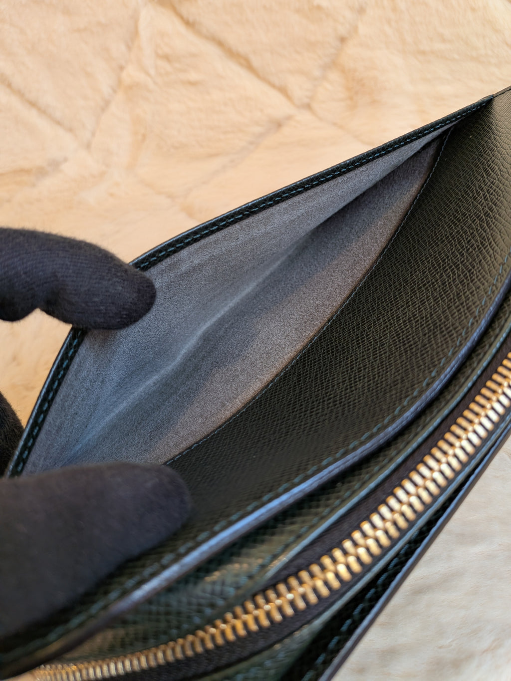 Louis Vuitton Baikal Wristlet Clutch Taiga Leather Dark Green