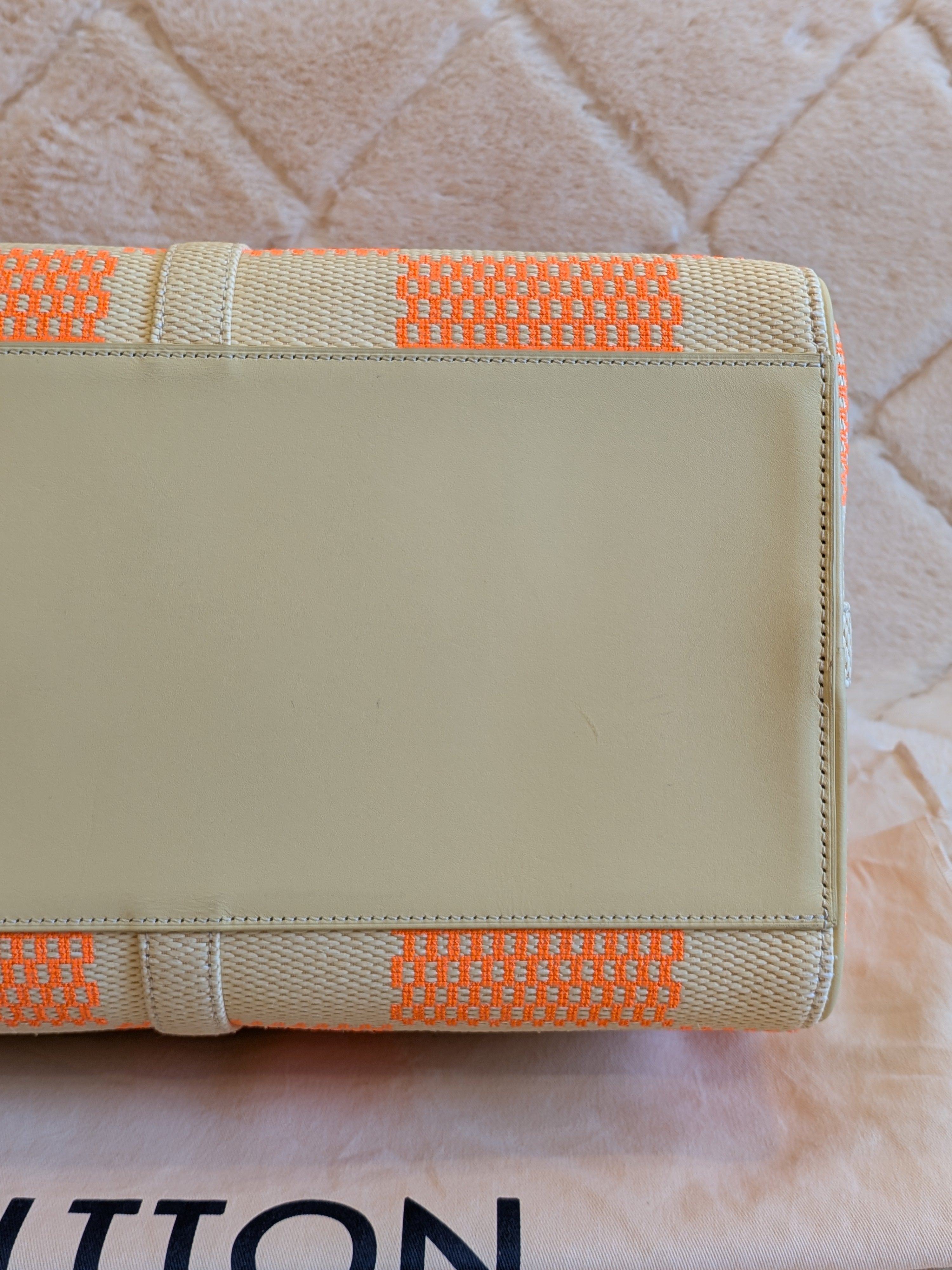 Louis Vuitton Keepall Bandouliere 50 Wooven Raphia Giant Damier/Orange Beige By: Virgil Abloh's iconic Spring/Summer 2021 Collection