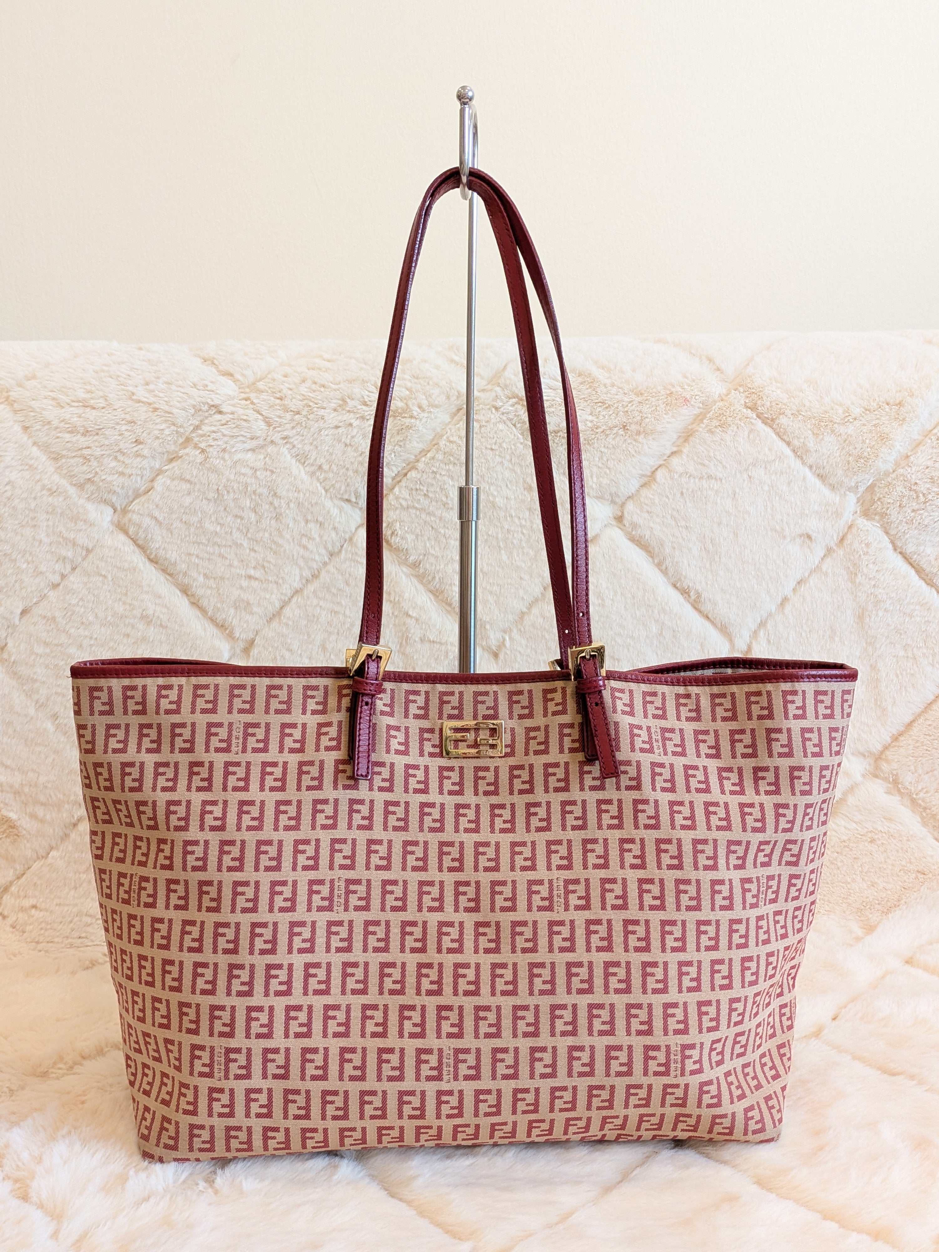 Fendi Tote FF Logo Pink/Red Canvas