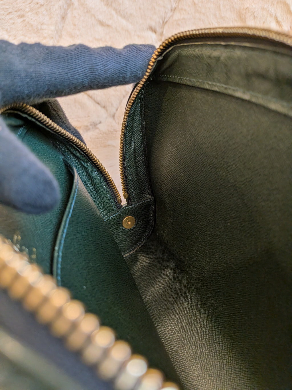 Louis Vuitton Baikal Wristlet Clutch Taiga Leather Dark Green