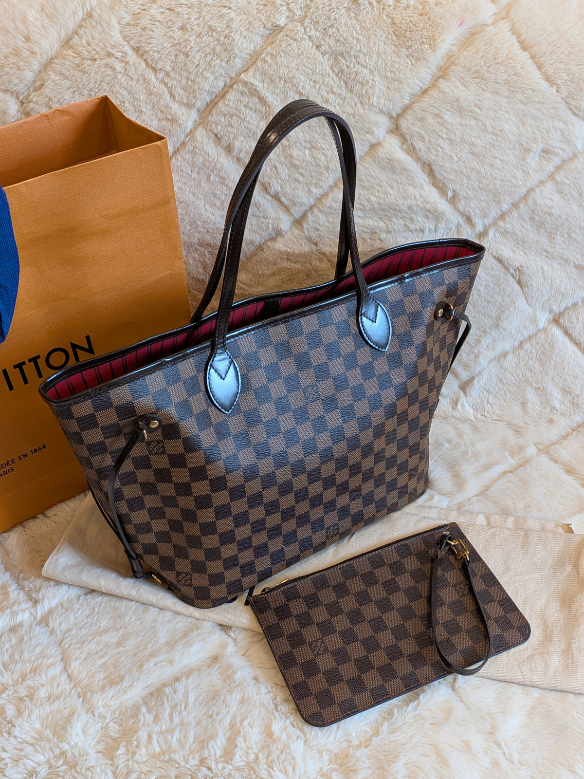 Louis Vuitton Neverfull MM Damier Ebene with Pouch