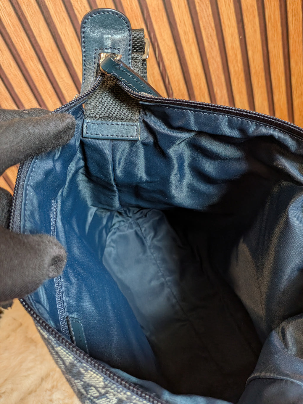 Christian Dior Trotter Messenger Bag Navy Blue Canvas