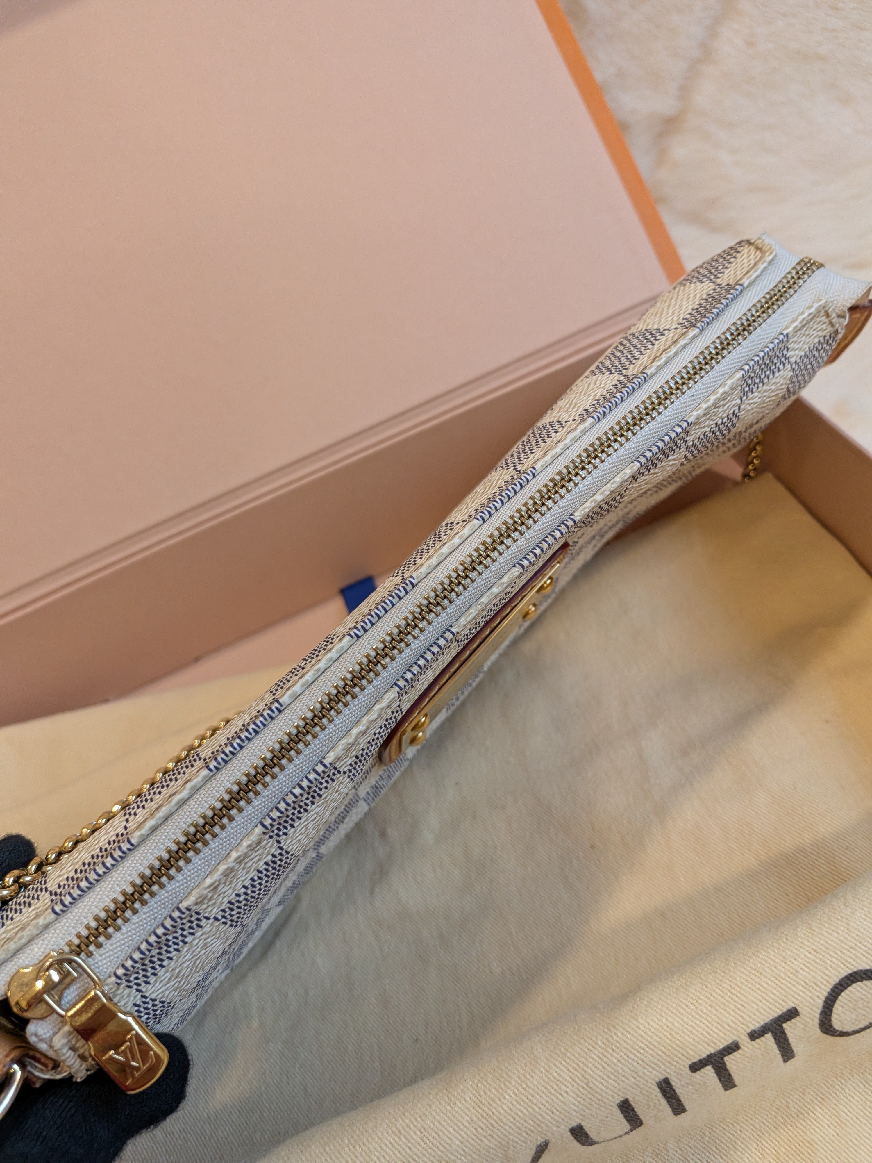 Louis Vuitton Eva Clutch Sling Bag Damier Azur