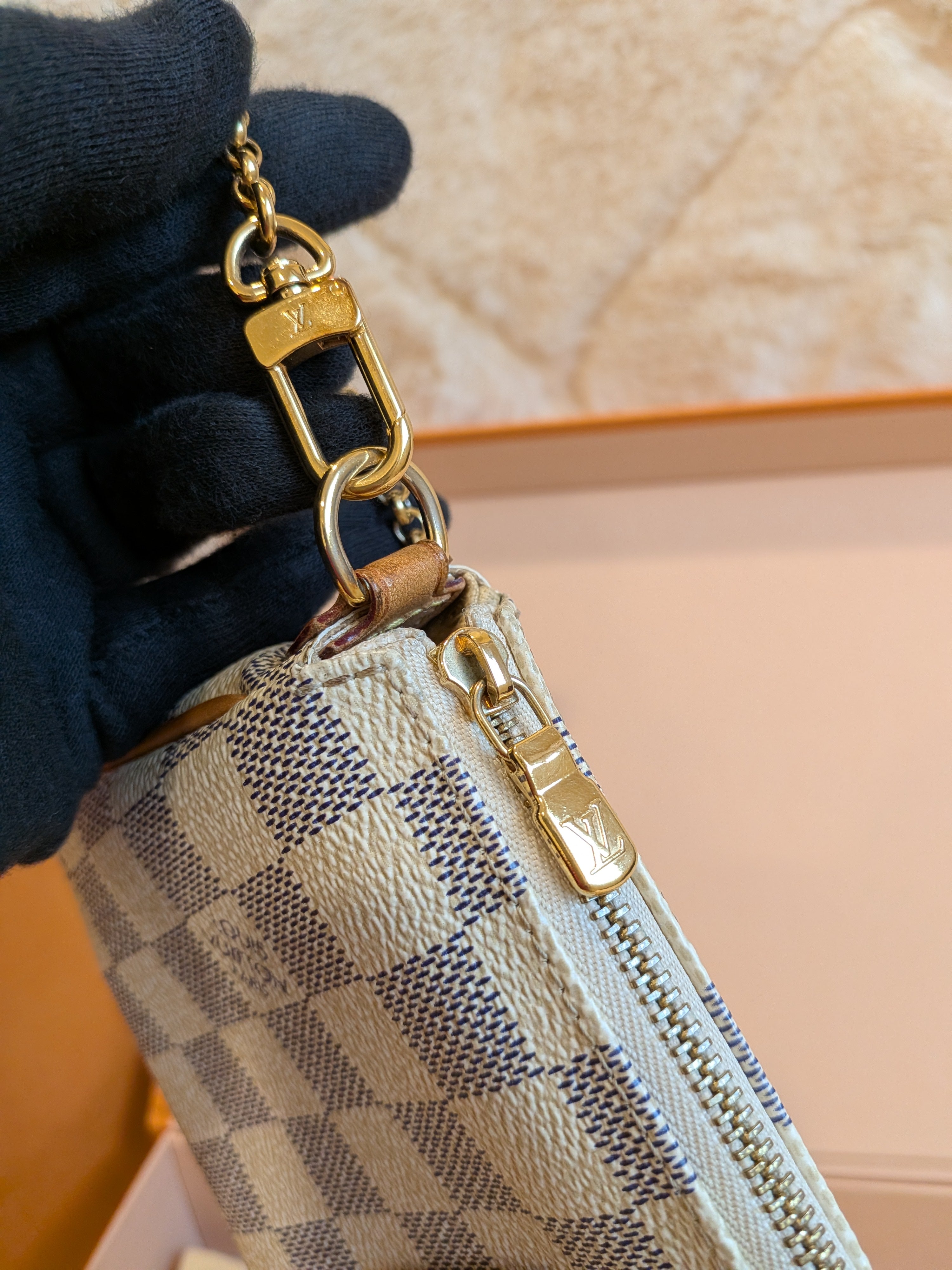 Louis Vuitton Eva Clutch Sling Bag Damier Azur