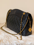 Chanel Diamond Quilted Lambskin Black Large in 24k Plated Gold  Hardware (vintage)