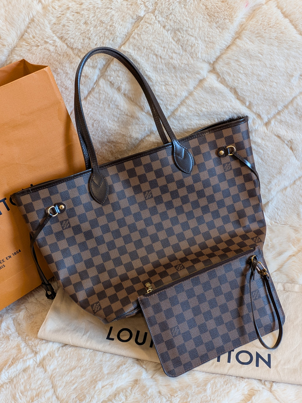 Louis Vuitton Neverfull MM Damier Ebene with Pouch