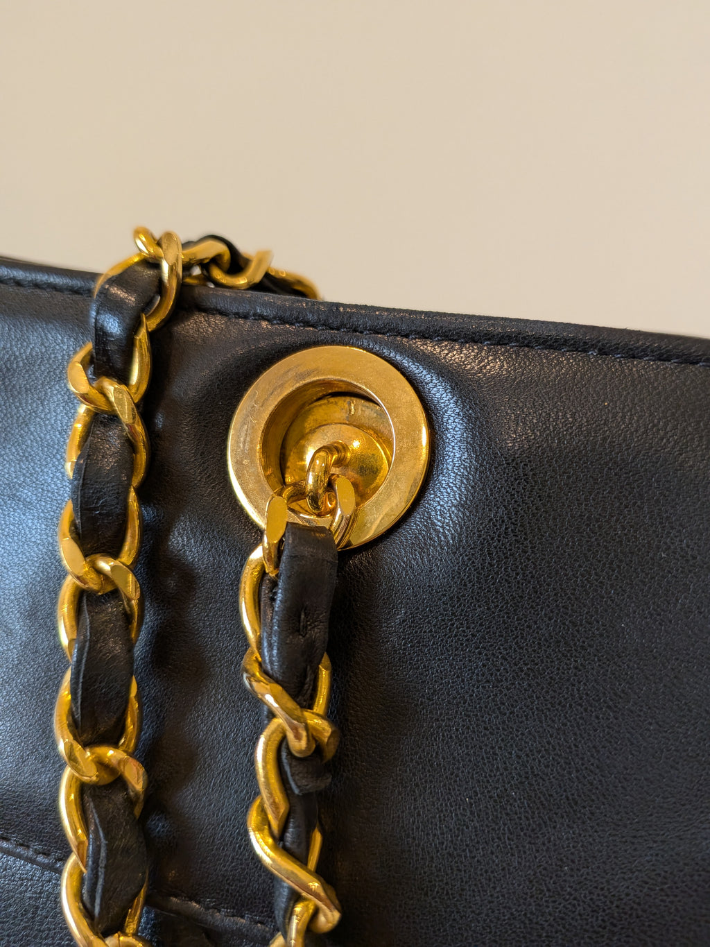 Chanel Diamond Quilted Lambskin Black Large in 24k Plated Gold  Hardware (vintage)