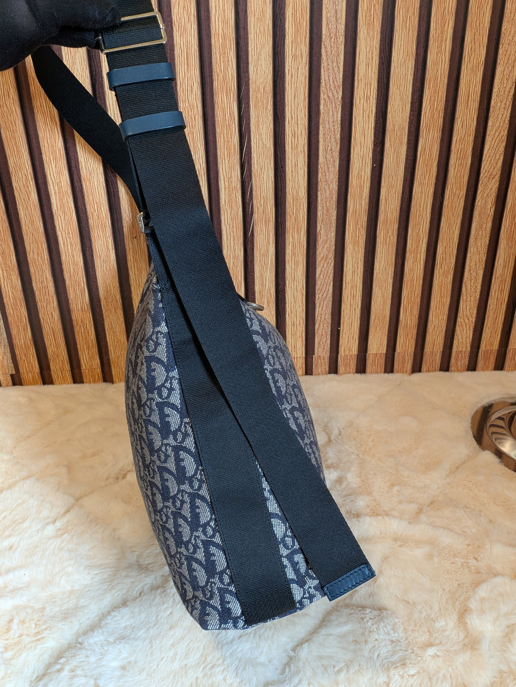 Christian Dior Trotter Messenger Bag Navy Blue Canvas