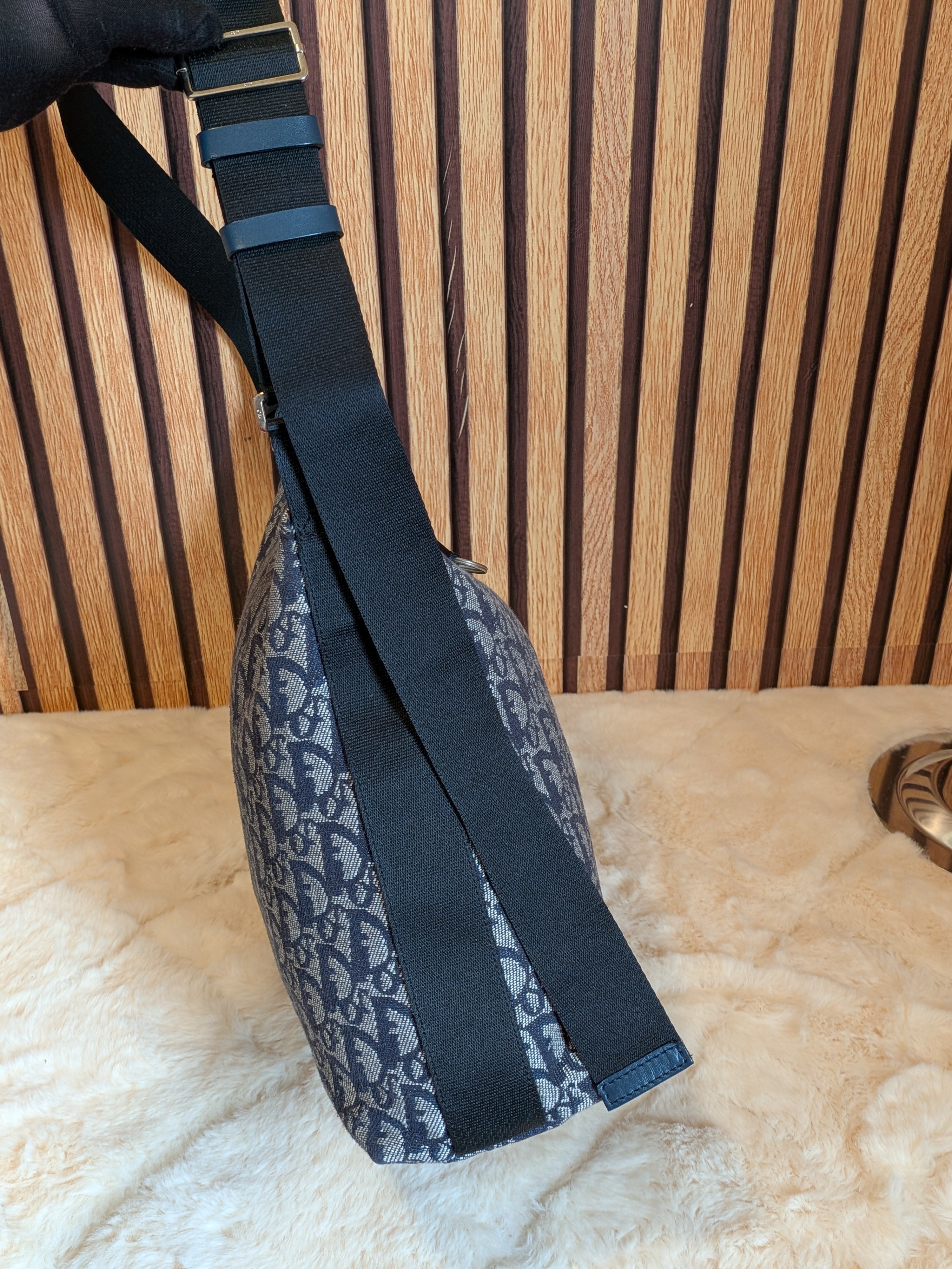 Christian Dior Trotter Messenger Bag Navy Blue Canvas