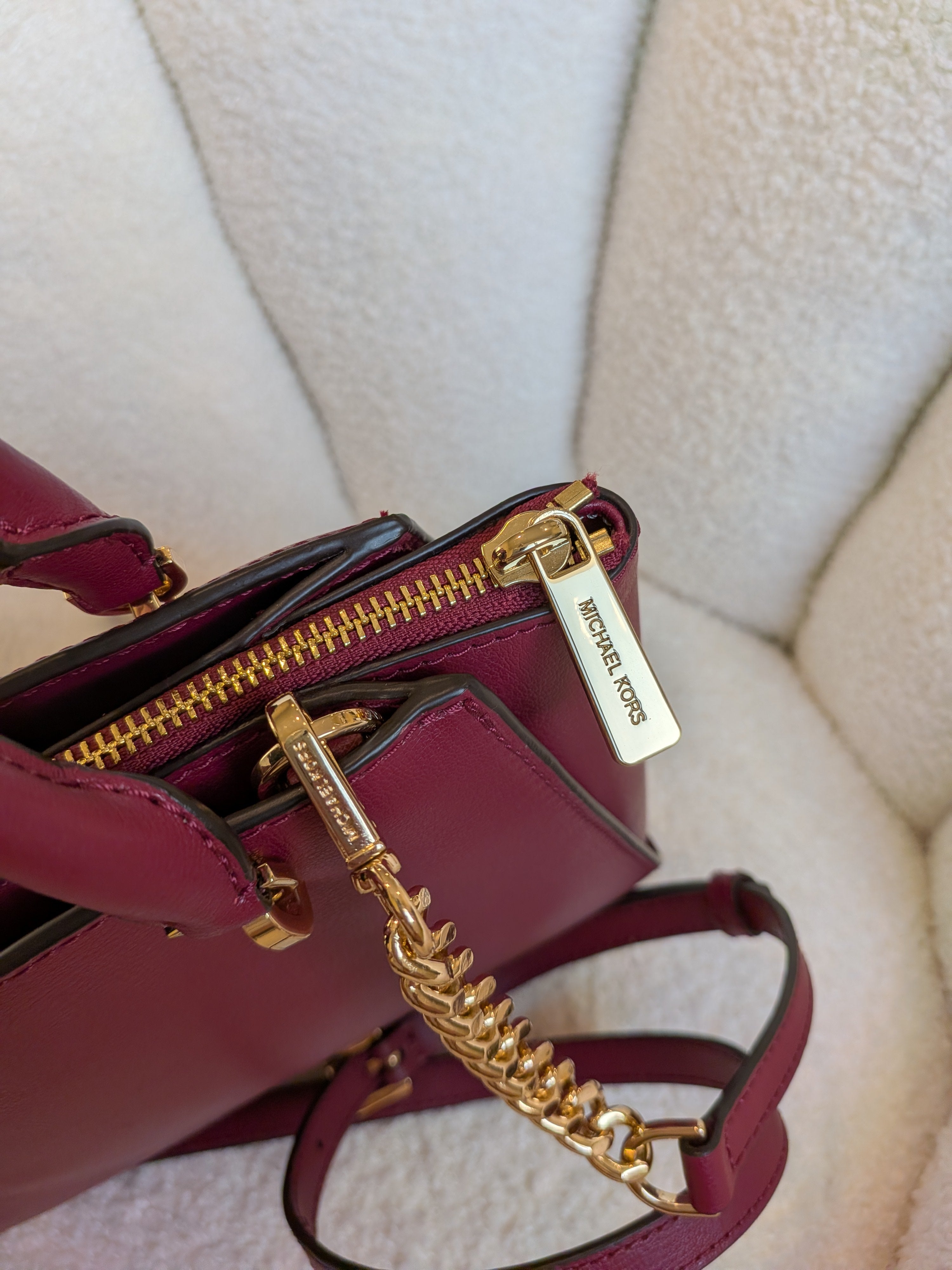 Michael Kors Studded Ellis Satchel Wine Red 2 Way Bag