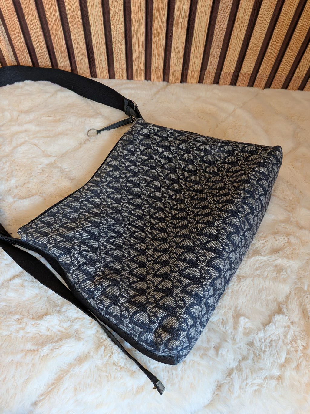 Christian Dior Trotter Messenger Bag Navy Blue Canvas