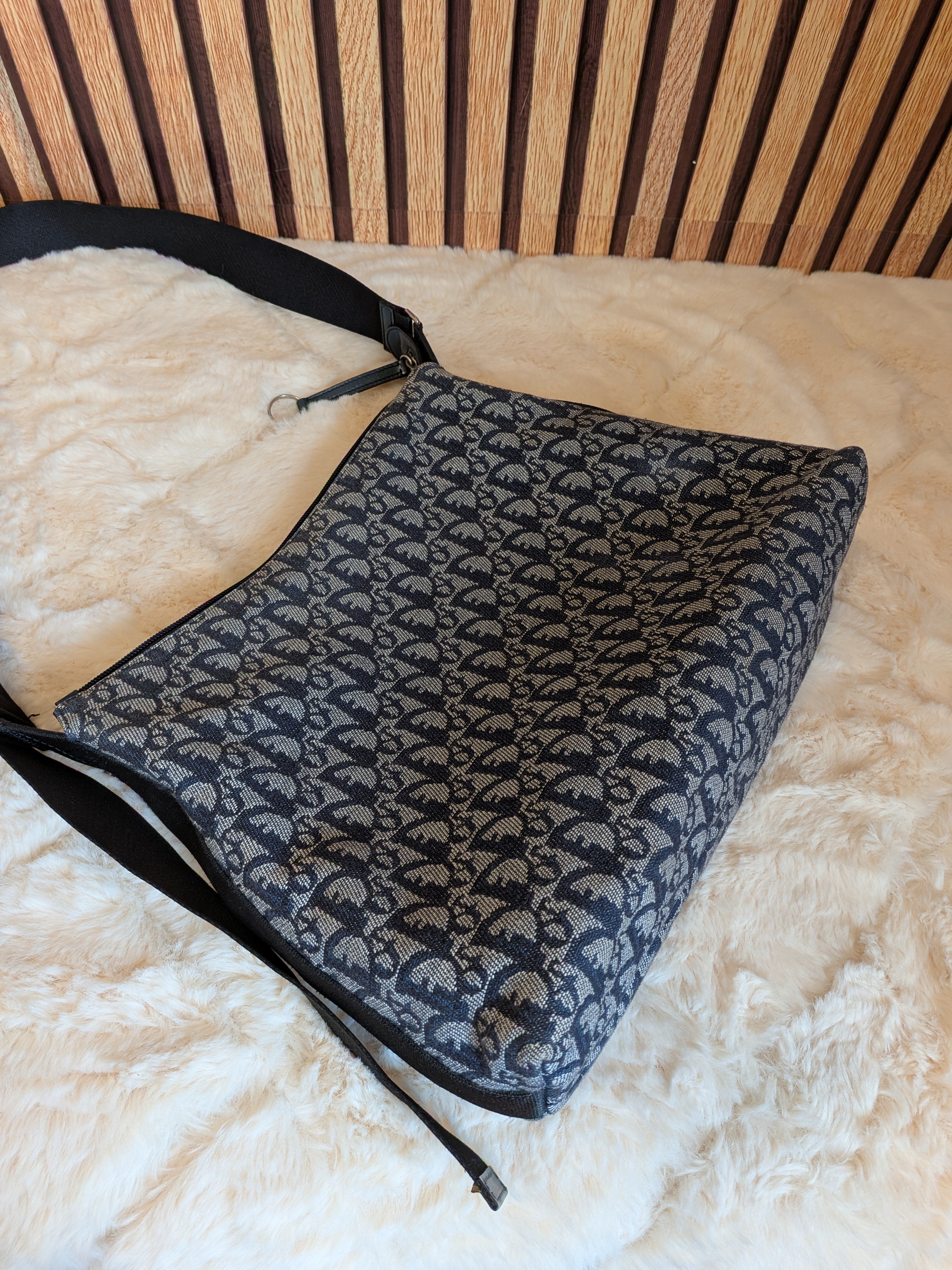Christian Dior Trotter Messenger Bag Navy Blue Canvas