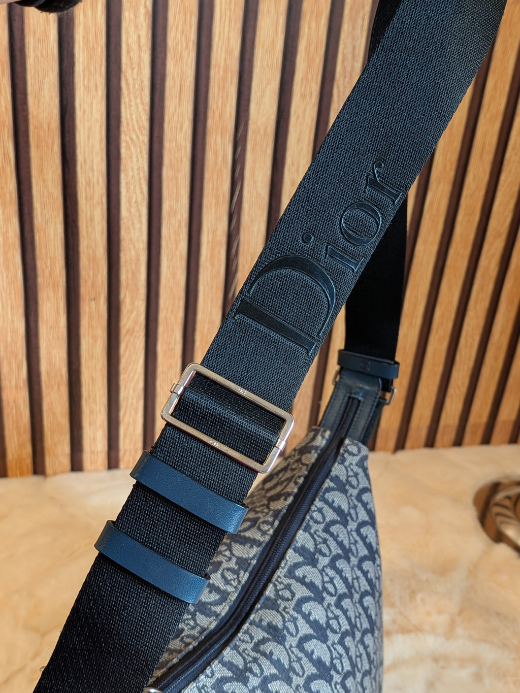 Christian Dior Trotter Messenger Bag Navy Blue Canvas