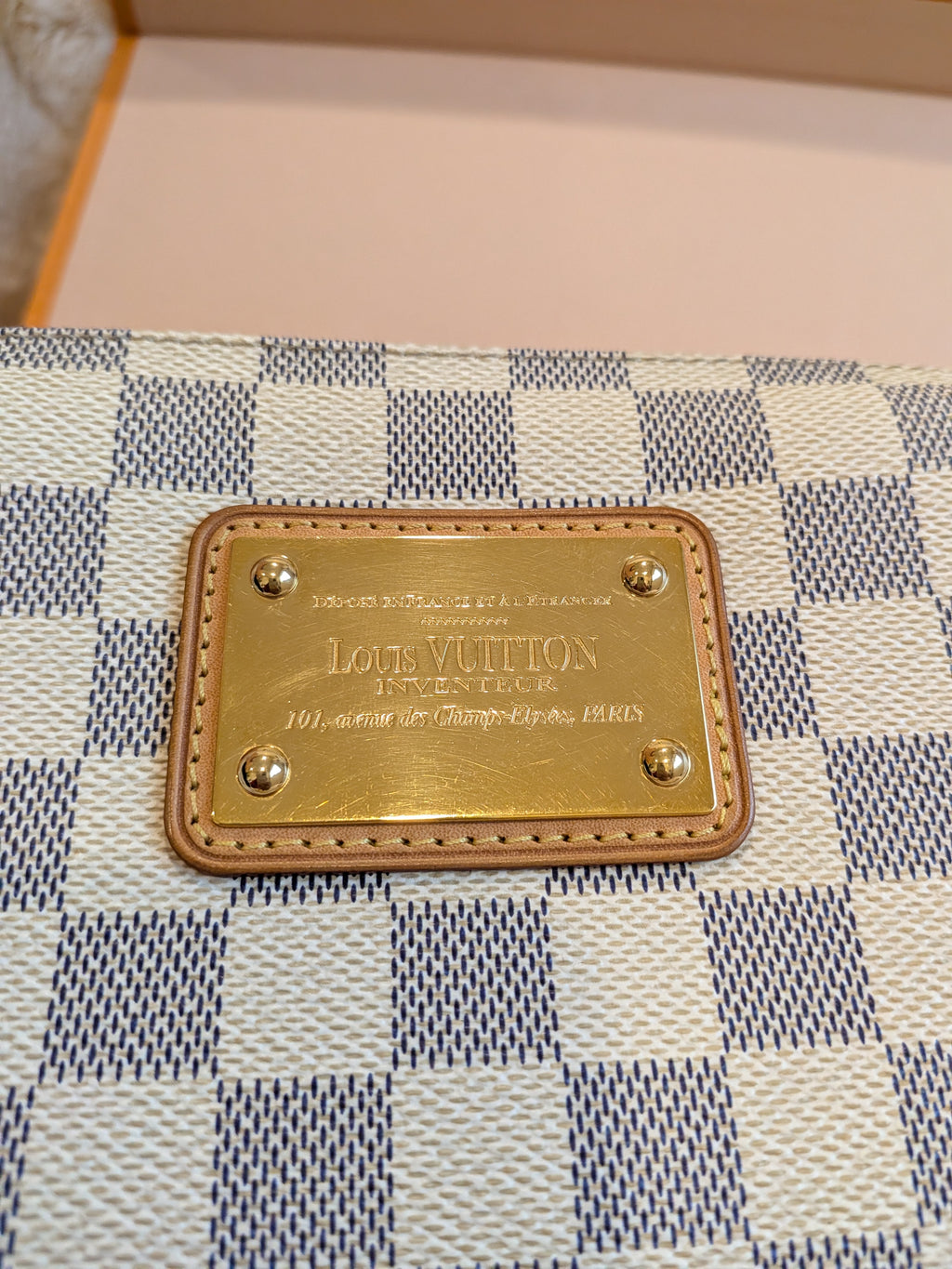 Louis Vuitton Eva Clutch Sling Bag Damier Azur