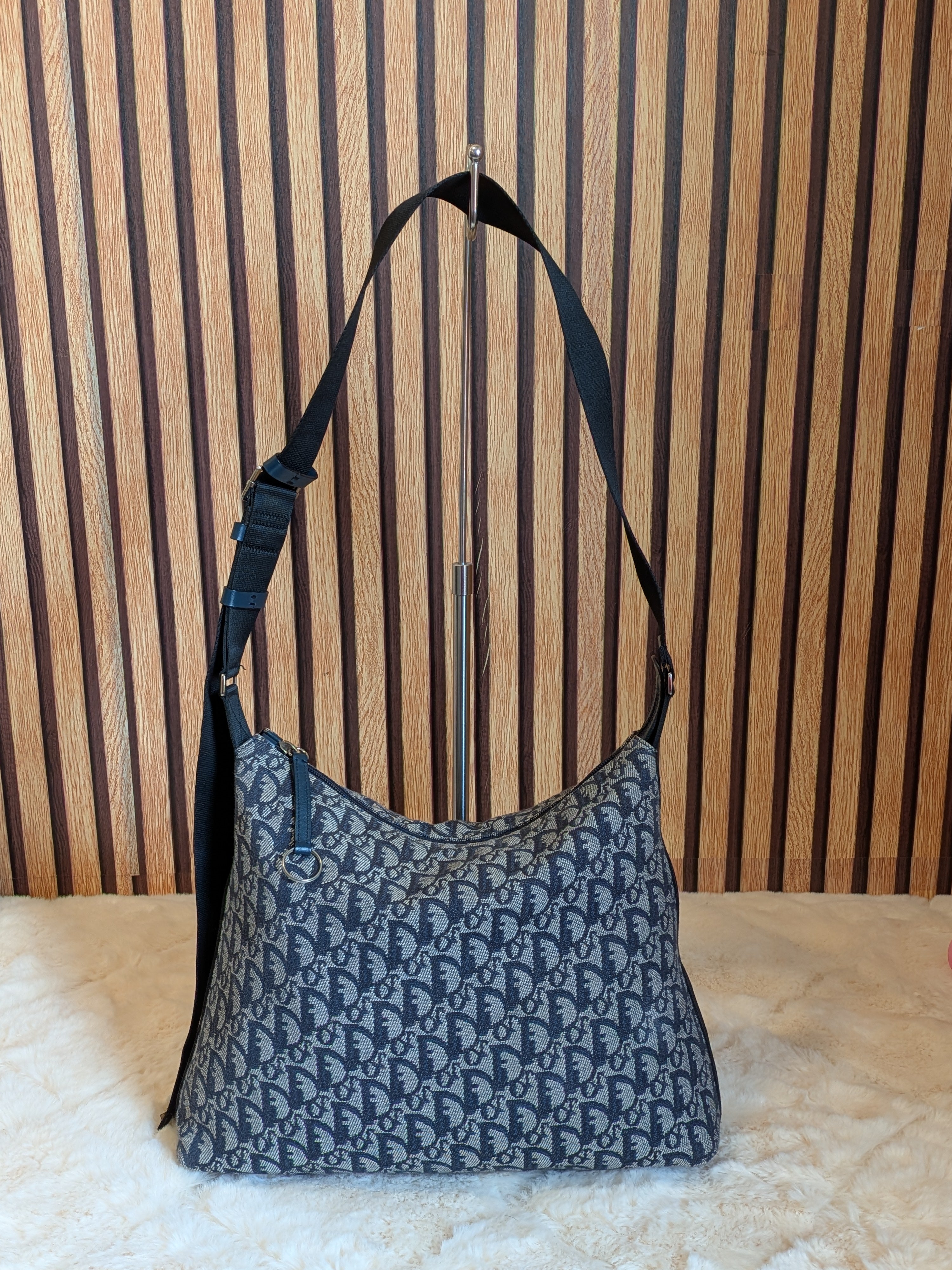 Christian Dior Trotter Messenger Bag Navy Blue Canvas
