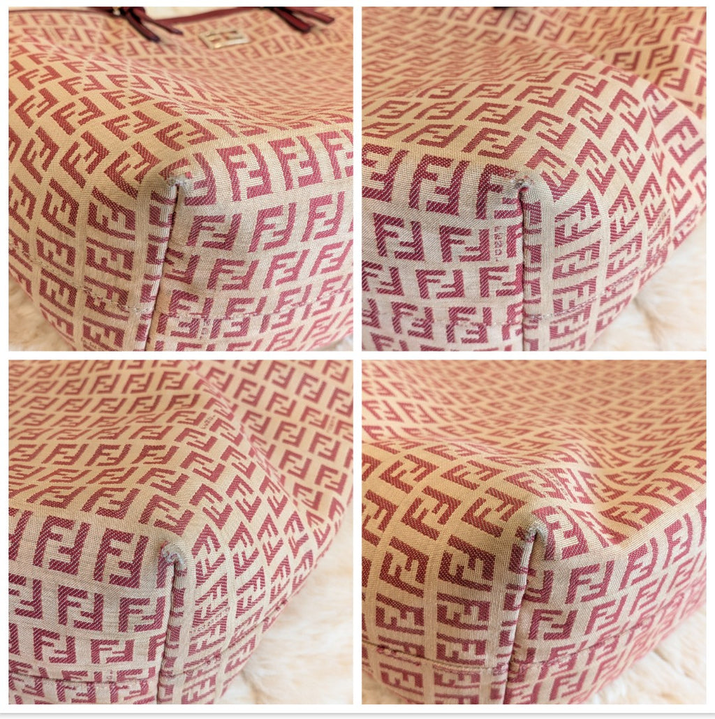 Fendi Tote FF Logo Pink/Red Canvas